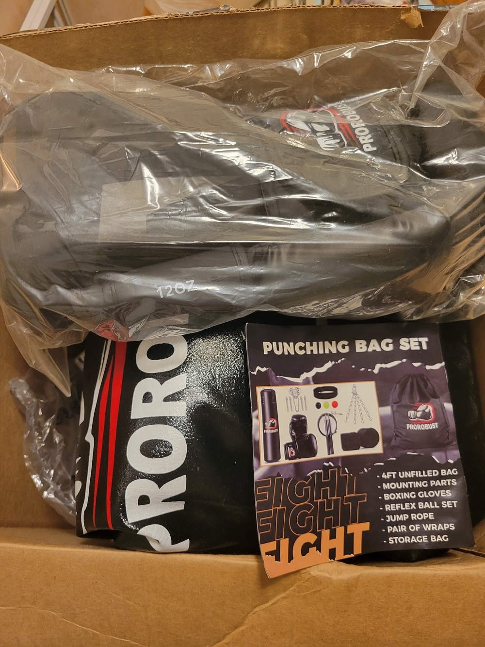 ProRobust Men's Black Punching Bag Set with Gloves and Accessories